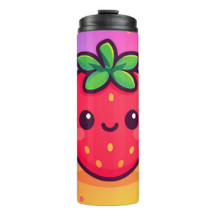 Garrafa Térmica Sorrindo Kawaii Strawberry no moinho de gradiente