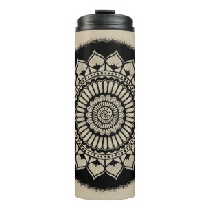Garrafa Térmica Spirals Dots Flores Negras Tan Henna Mandala