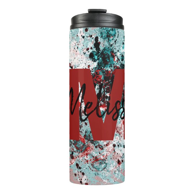 Garrafa Térmica Splatters Personalizados Vermelho e Teal (Frente)