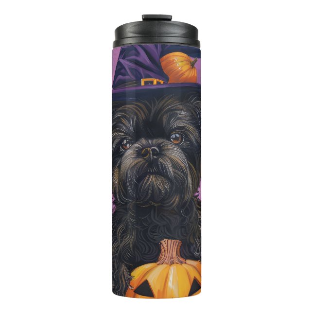 Garrafa Térmica Spooky Affenpinscher Halloween Witch e Pumpkin (Frente)