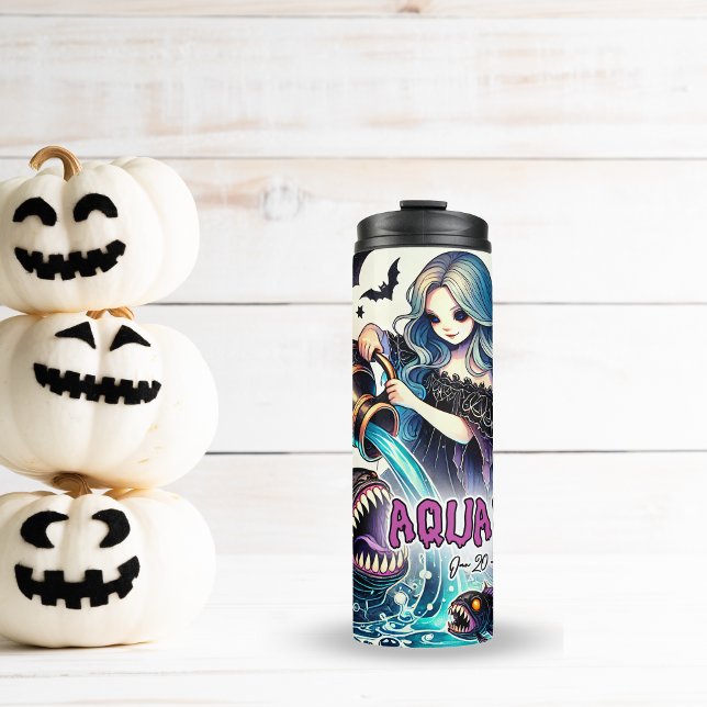 GARRAFA TÉRMICA SPOOKY AQUARIUS BIRTHDAY ZODIAC HALLOWEEN (SPOOKY AQUARIUS BIRTHDAY ZODIAC HALLOWEEN THERMAL TUMBLER)