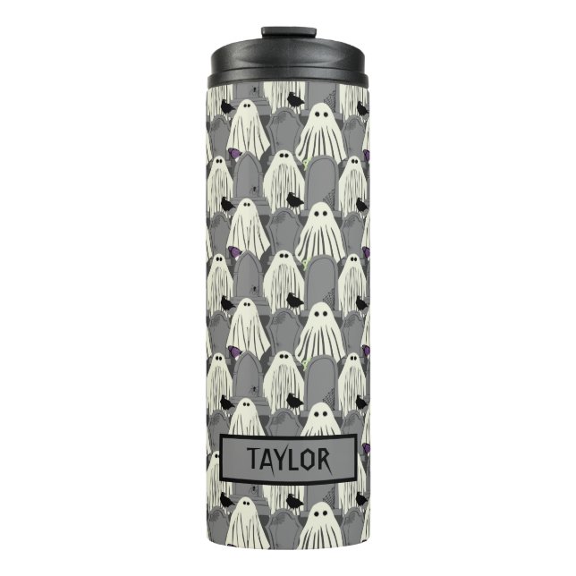 Garrafa Térmica Spooky Ghosts e Tombstones Halloween (Frente)