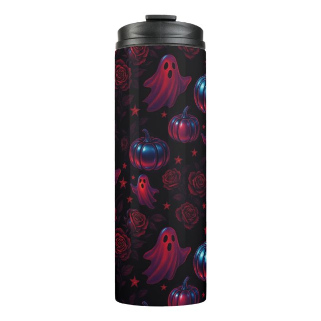 Garrafa Térmica Spooky Pumpkin Ghost Rose Thermal Tumbler (Frente)