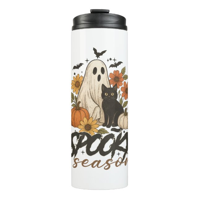 Garrafa Térmica Spooky Season Ghost Retro Spooky Floral Halloween (Frente)