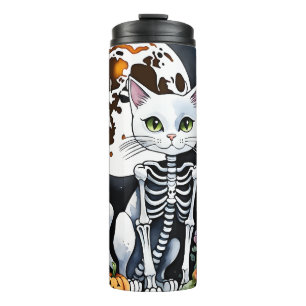 Garrafa Térmica Spooky Season Skeleton Cat Floral Halloween