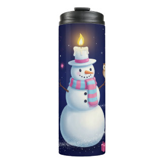 Garrafa Térmica Starry Night Snowman with Candle Hat and Owl