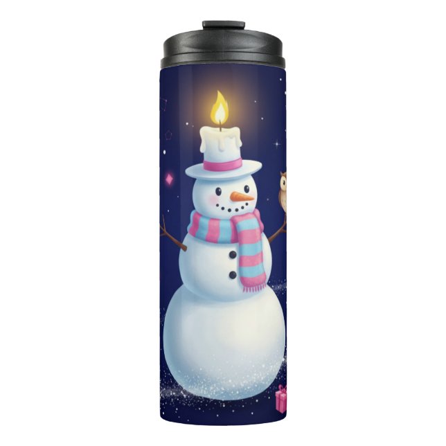 Garrafa Térmica Starry Night Snowman with Candle Hat and Owl (Frente)