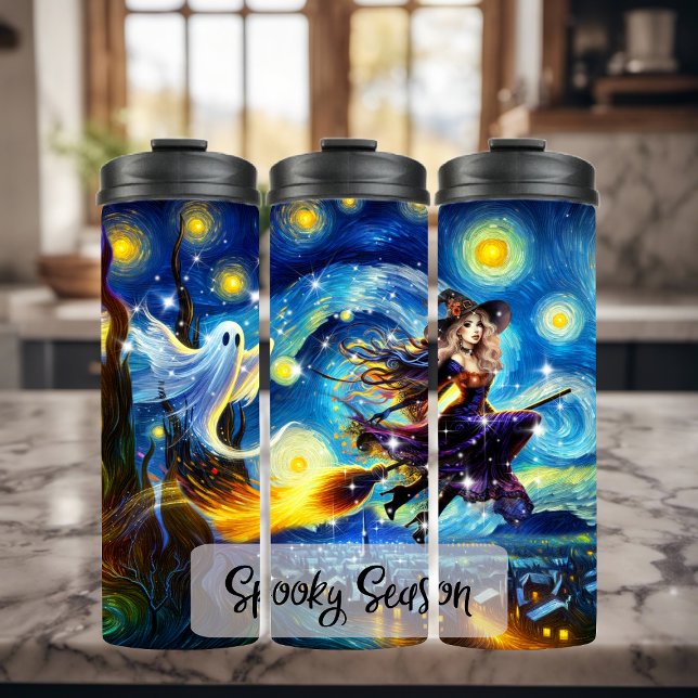Garrafa Térmica Starry Night Witchy Halloween Design (Criador carregado)