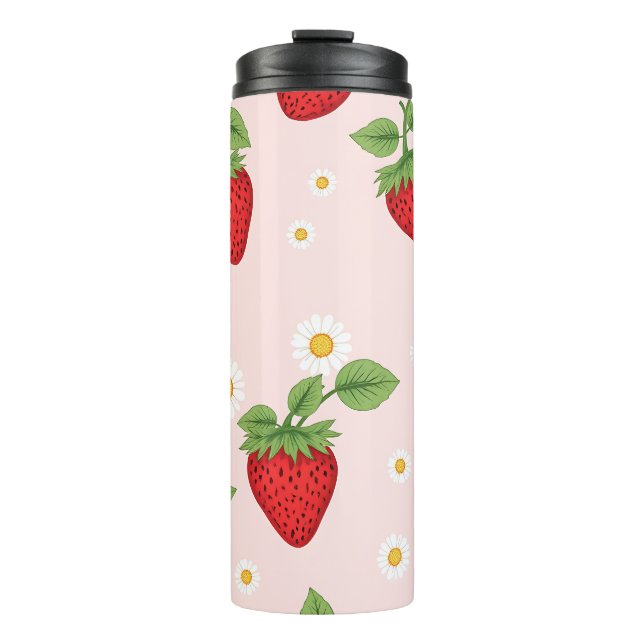 Garrafa Térmica Strawberry & Daisy Pattern – Stainless Steel Trave (Frente)