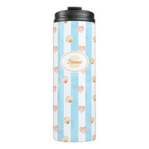 Garrafa Térmica Stripe Azul e Branco - Corações, Impressão de Vaca