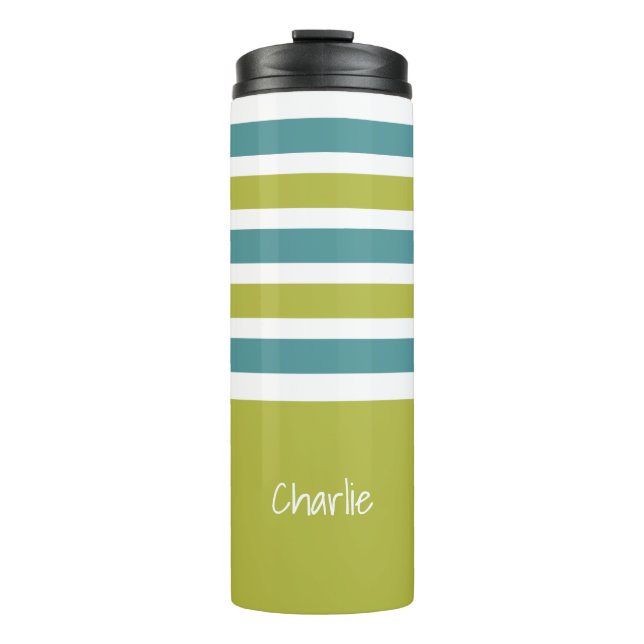 Garrafa Térmica Stripes Tumbler de monograma personalizado padrão (Frente)