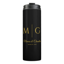 Garrafa Térmica Stylish Monogram With Couple Name Black