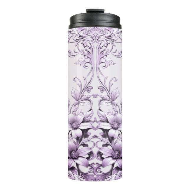 Garrafa Térmica Stylish Purple Flowers Thermal Tumbler (Frente)