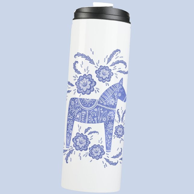 Garrafa Térmica Sueco Dala Horse Blue e White Thermal Tumbler (Swedish Dala horse blue and white thermal tumbler)