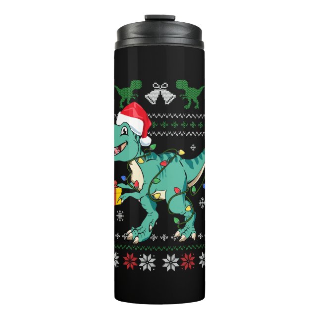 Garrafa Térmica Suéter de Natal Feio Dinossauros Crianças Pajama T (Frente)