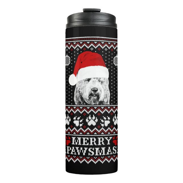 Garrafa Térmica Suéter de Natal feio para o amante Labradoodle (Frente)