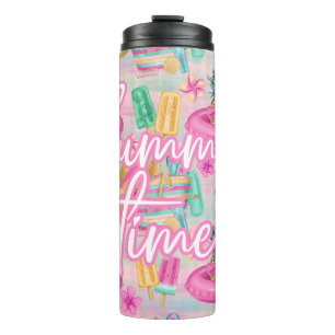 Garrafa Térmica Summer Flamingo Tumbler Drinkware de praia rosa