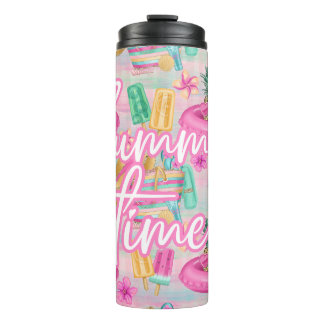 Garrafa Térmica Summer Flamingo Tumbler | Drinkware de praia rosa