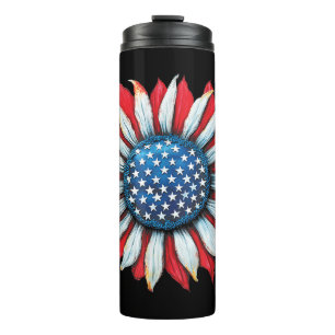 Garrafa Térmica Sunflower American Flag 4 de julho Women Men Meri