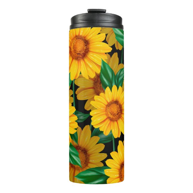 Garrafa Térmica Sunflower seamless pattern. Background with yellow (Frente)