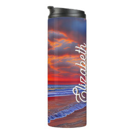 Garrafa Térmica Sunset tropical com nome personalizado