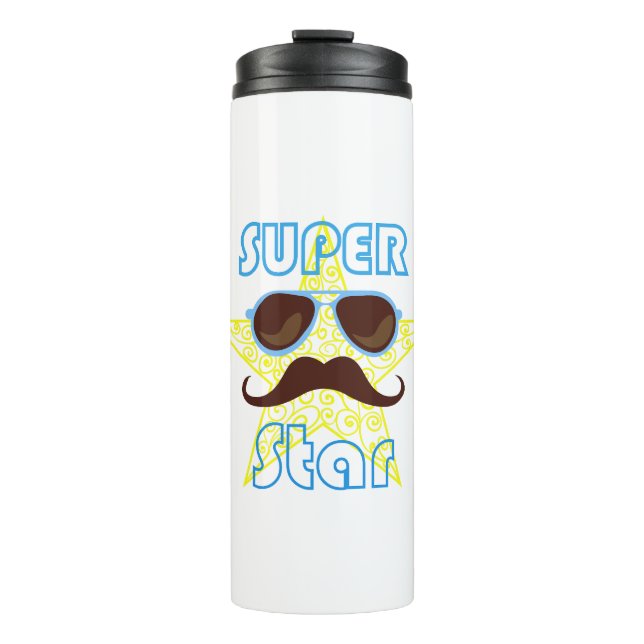 Garrafa Térmica Super Star de óculos de sol e bigode (Frente)