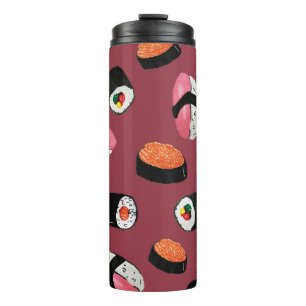Garrafa Térmica Sushi Onigiri Rolls: Ilustração Sem Costura