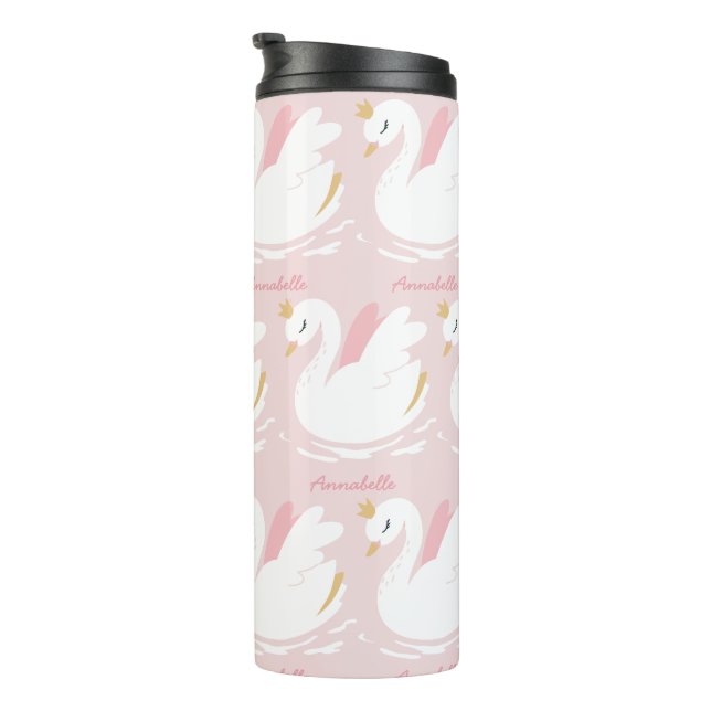 Garrafa Térmica Swan floral elegante, rosa e giro, bonito (Rotação à direita)