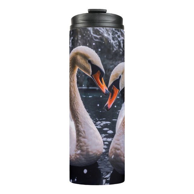 Garrafa Térmica Swans Românticos em uma Terra Maravilha de inverno (Frente)