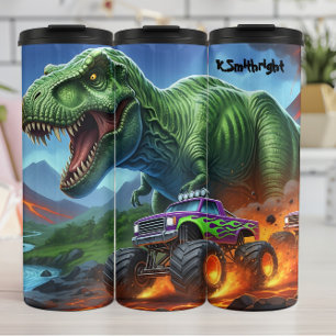 Garrafa Térmica T-Rex Caminhão Monstro Perseguição Ardente