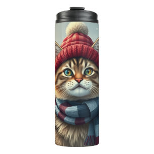 Garrafa Térmica Tabby Cat em Preppy Winter Attyre and Hat Winter