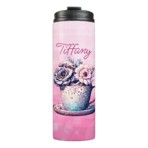 Garrafa Térmica Taça de Flores Personalizada Bonito Vintage