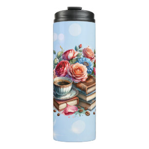 Garrafa Térmica Taça e Flores de Café de Alta e Vintagem