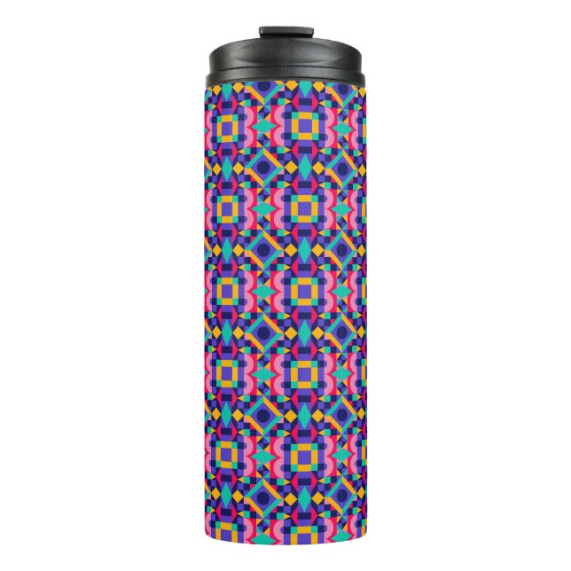 Garrafa Térmica Tall travel mug with a vibrant geometric pattern (Frente)