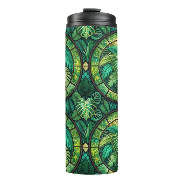 Garrafa Térmica Tall tumbler with lush green tropical leaves  (Frente)