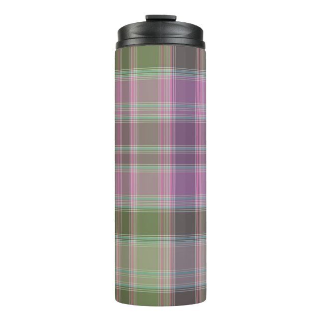Garrafa Térmica Tartan clássico verde lilac. (Frente)