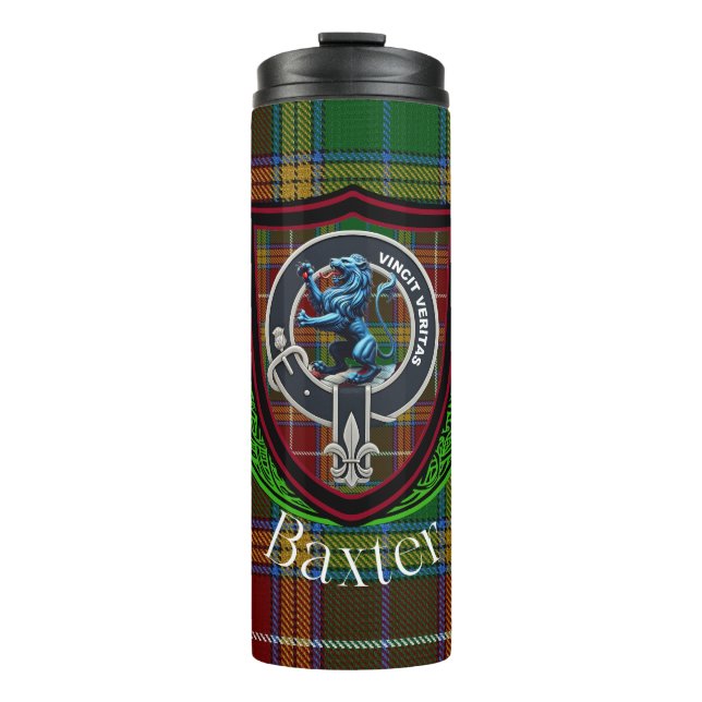 Garrafa Térmica Tartan e Brasão do Clã Escocês Baxter (Frente)