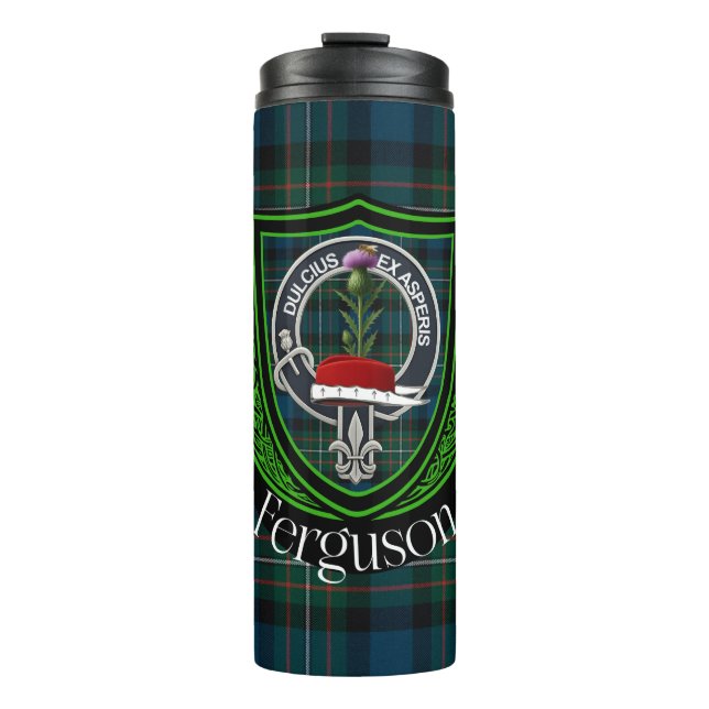 Garrafa Térmica Tartan e Brasão do Clã Escocês Ferguson (Frente)
