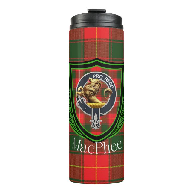 Garrafa Térmica Tartan e Brasão do Clã Escocês MacPhee (Frente)
