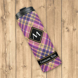 Garrafa Térmica Tartan rosa, Dourado e azul