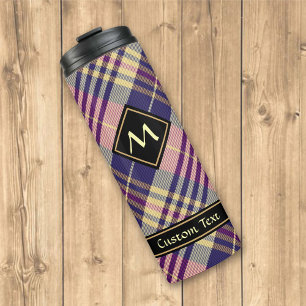 Garrafa Térmica Tartan roxo, Dourado e azul
