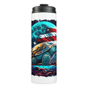 Garrafa Térmica Tartaruga americana sob lua com bandeira americana