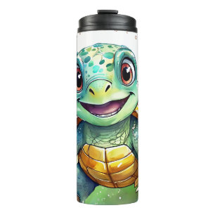 Garrafa Térmica Tartaruga Marinha Chibi Adorável Sob o Mar