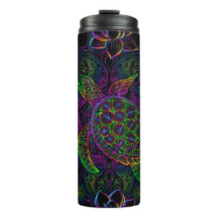 Garrafa Térmica Tartaruga marinha em cores multicolores psicodéli