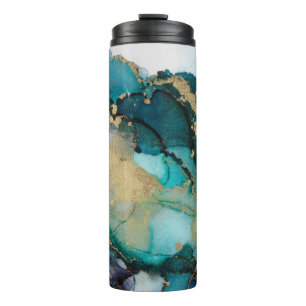 Garrafa Térmica Teal Black Gold Alcohol Ink Fluid Artabstract,art,