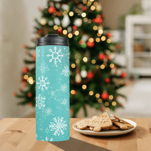 Garrafa Térmica Teal branco de flocos de neve
