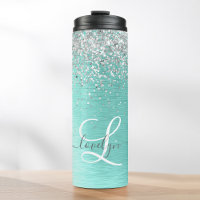 Teal Brugado Metal Silver Glitter Nome Monograma