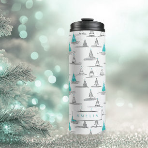 Garrafa Térmica Teal Christmas Tree Pattern#5 ID1009