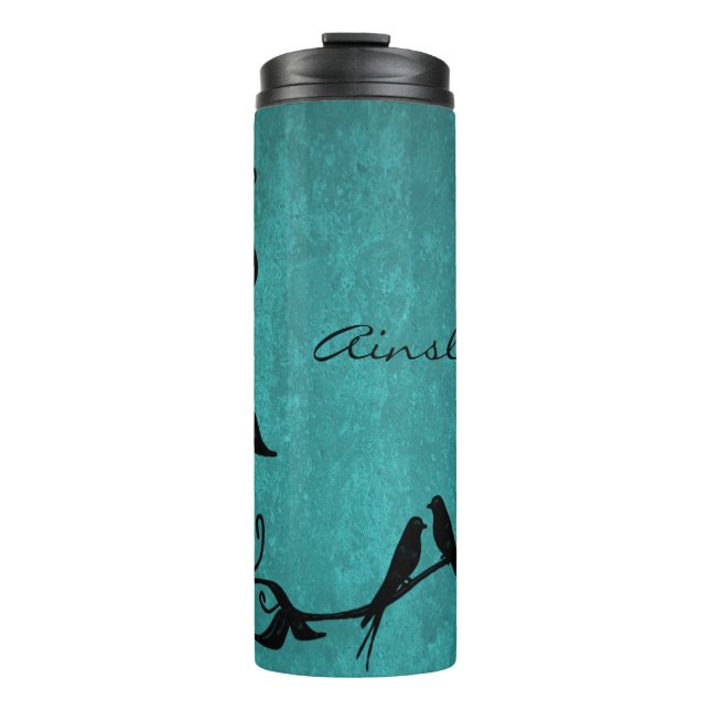 Garrafa Térmica Teal Lovebird Personalizado Tumbler Térmico (Frente)