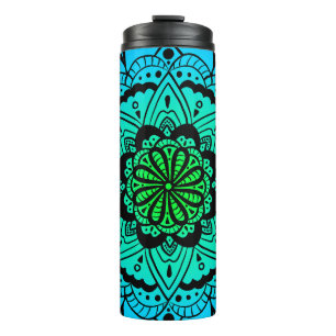 Garrafa Térmica Teal Ombré Mandala Flower Thermal Tumbler